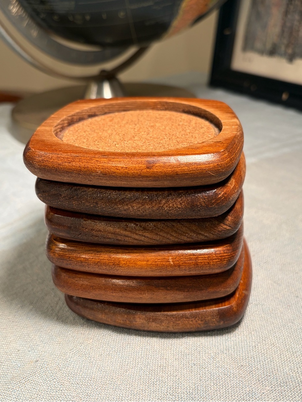 Vintage Wood & Cork Coasters Set of 6